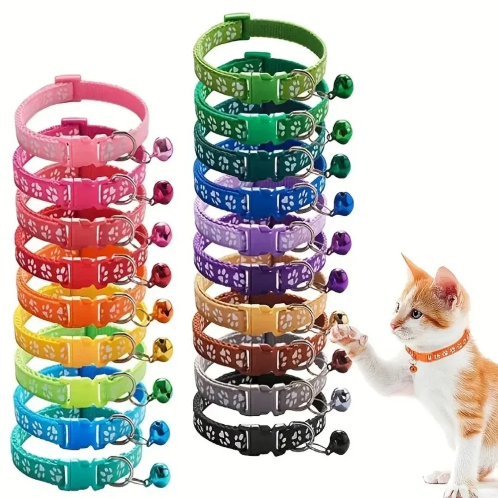 NEW! Adjustable Break Away Cat & Small Dog Paw Prints Collars with Bell!